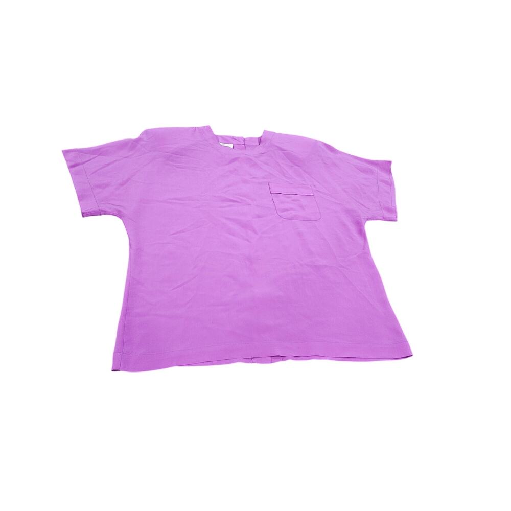 Oleg Cassini 100% Silk Purple Shoulder Pad Button Back Blouse Size 4